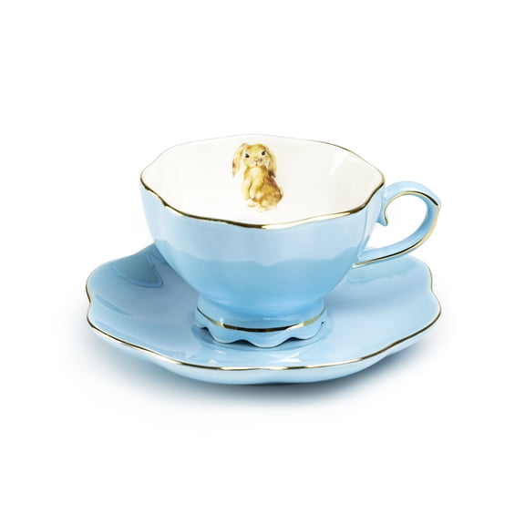 Grace Teaware Blue Bunny Luster 7.5oz Tea Cup and Saucer