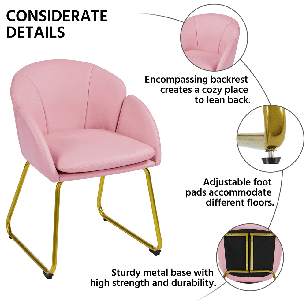 Alden Design Modern Faux Leather Accent Chair with Golden Metal Legs for Living Room, Simple Pink