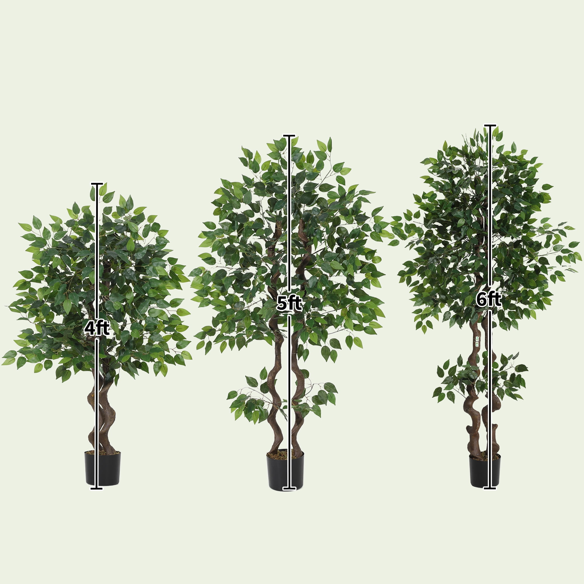 5ft Artificial Ficus Tree, Tall Faux Banyan Tree Floor Plant with Realistic PVC Trunk and Full Dense Foliage, Indoor Home Office Living Room Decor