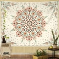 thumbnail image 3 of Gojian Bohemian Tapestry Wall Hanging, Beige Pink Floral Tapestry with Wild Flower Medallion Print Bedroom Boho Home Decor, White Wreath, 3 of 6