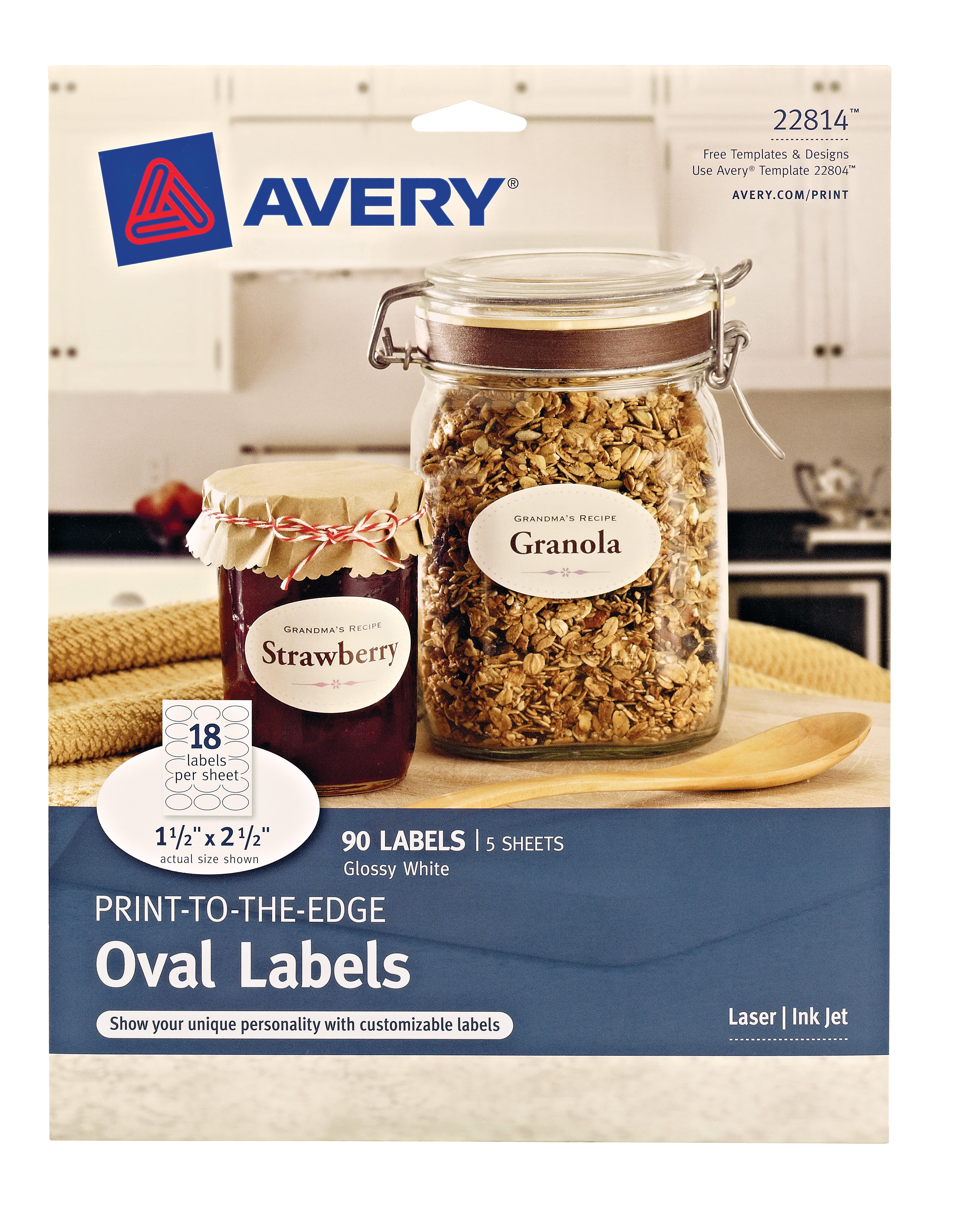 Avery Oval Labels Sure Feed 1 5 X 2 5 90 Glossy Labels 22814 