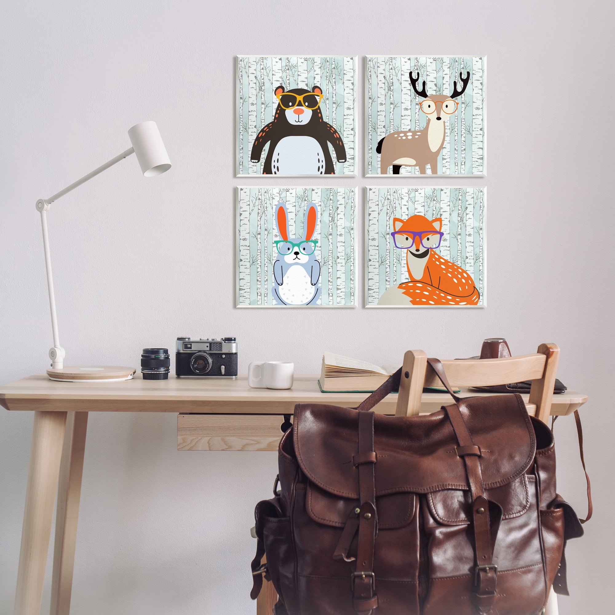 Stupell Industries Woodland Animals in Glasses Animals & Insects Painting Unframed Art Print Wall Art, 12 x 12, Set of 4