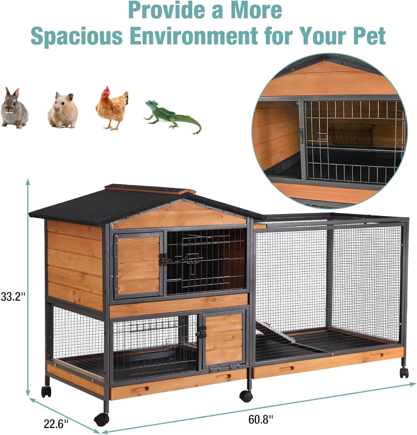 BUTINGLALE Rabbit Cage,Indoor Rabbit Hutch with Matel Frame and Pull Out Tray,Rabbit Hutch Chicken Coop with Run (Orange)