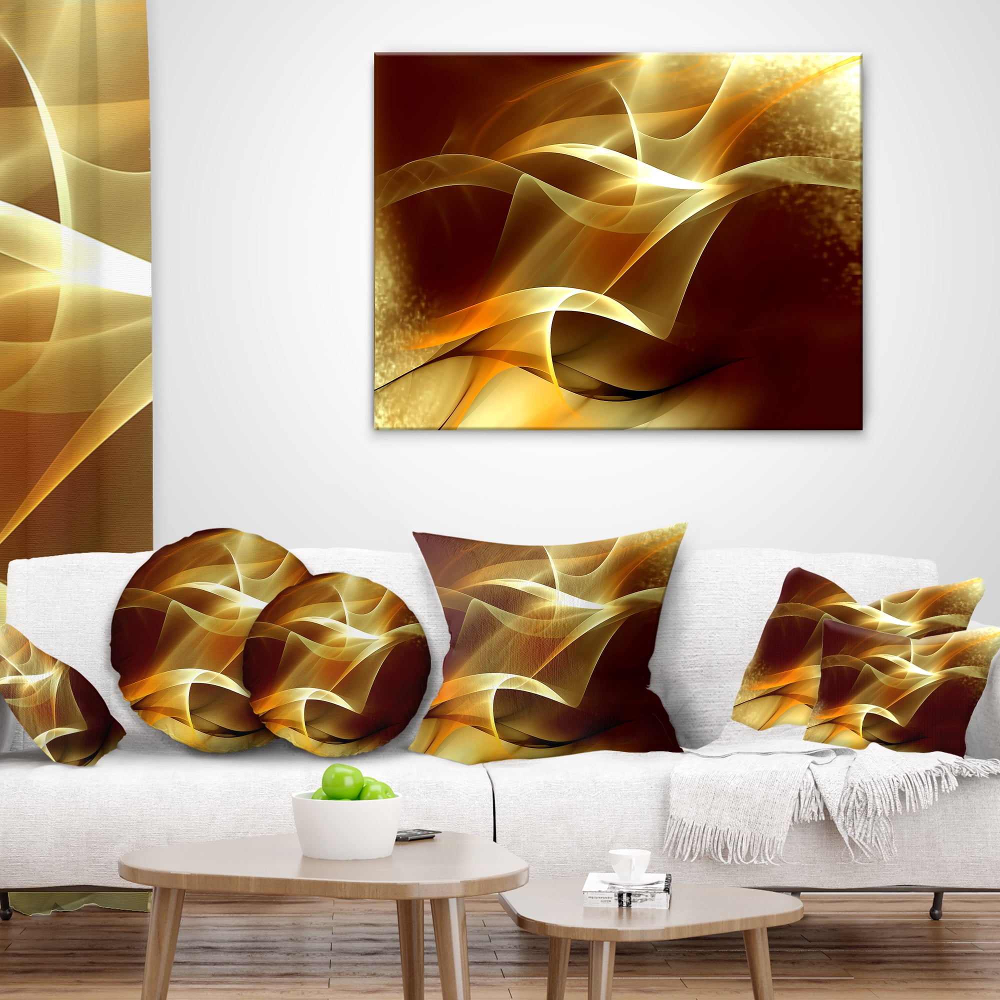 Designart Light Yellow Abstract Fractal Design - Abstract Throw Pillow - 12x20