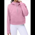 thumbnail image 2 of Sudadera con Capucha para Mujer, de Larga, Corta, con Media Cremallera y Bolsillos con Orificio para el Pulgar. Rosa M, 2 of 6
