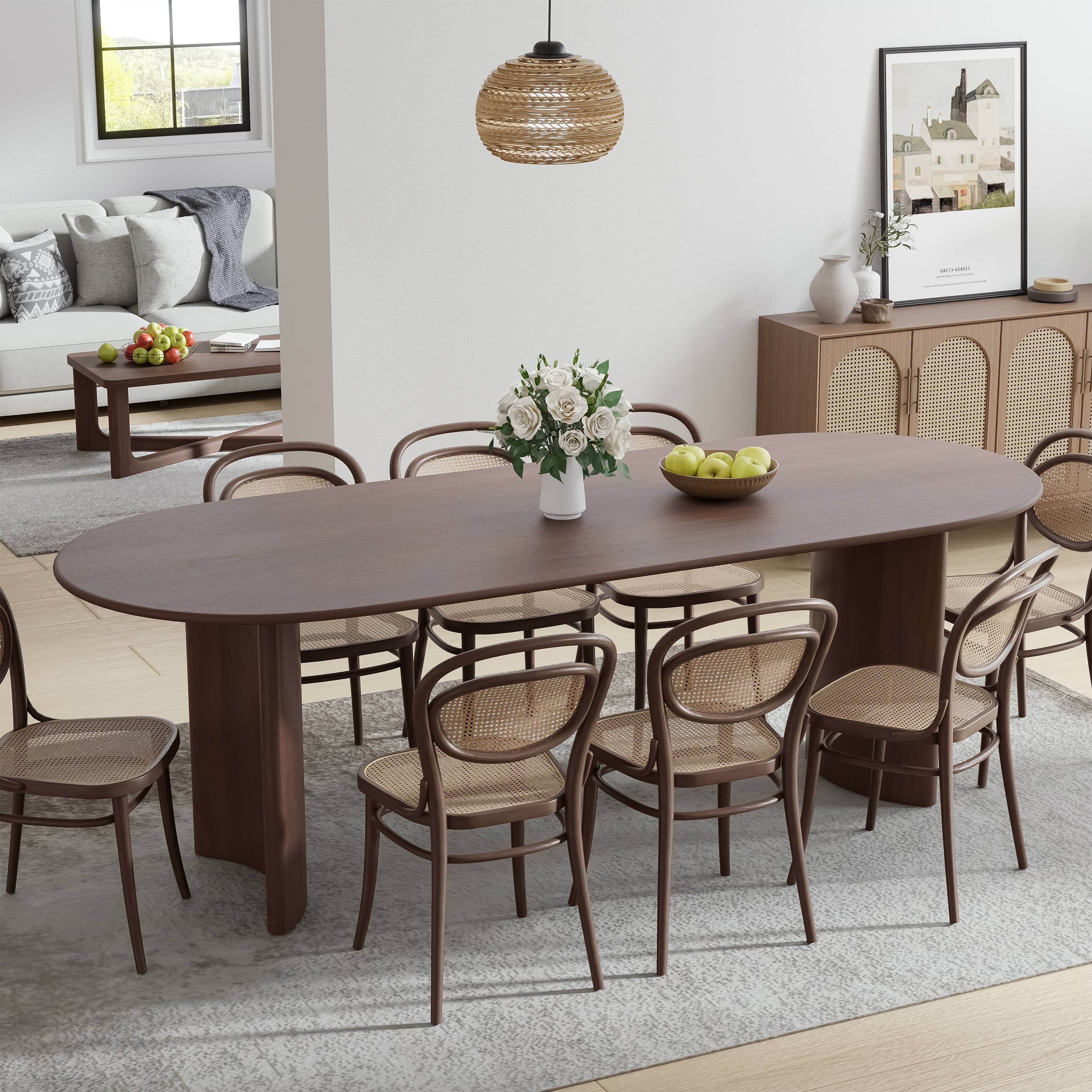Haiden 79"x33.5" Soild Wood Dining Table Oval Kitchen Table, Walnut