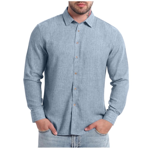 Camisas Casuales Sueltas de Moda Elástica de la Época de Manga Larga Blusa de Cuello de Vuelta para los Hombres Camisas de Invierno