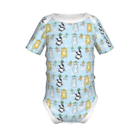 

Junzan Cartoon Cat Print Short-Sleeve Baby Climbing Clothes Bodysuits for Infant One-Piece for Baby Boys & Girls Baby Clothes Baby Romper with Snap Closure-2 Years