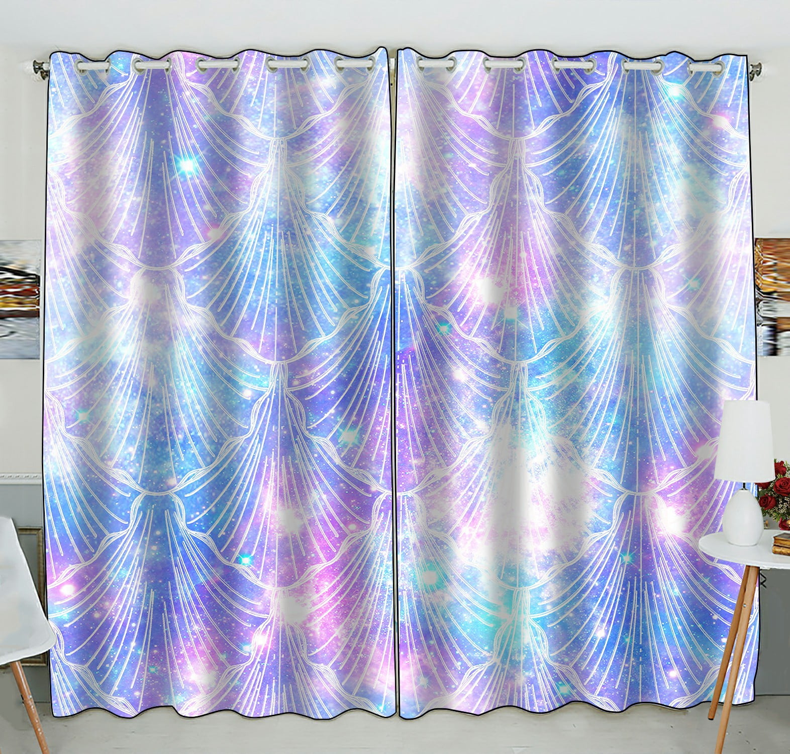 ECZJNT Mermaid Galaxy Print Blackout Window Curtain Drapery Two Panels
