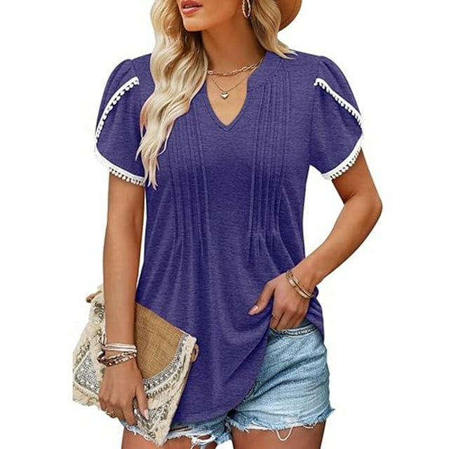 Offres jusqu'à 70 % de Rabais! Hauts d'Été pour Femmes 2024 Grande Taille Mode Manches Longues Couleur Unie Basiques Col Rond Haut Décontracté Chandail T-shirt Cadeau pour Femmes en Solde