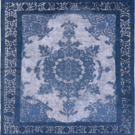 Ahgly Company Machine Washable Indoor Square Industrial Modern Sapphire Blue Area Rugs, 4' Square