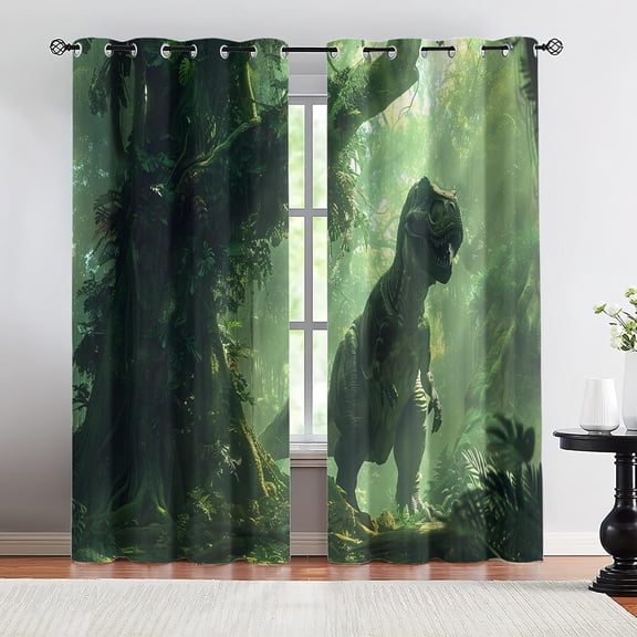 Dinosaur Forest Blackout Curtains, Woodland Animal Drapes for Bedroom Living Room, Thermal Insulated Room Darkening Window Decor 26"W x 45"L (2 Pack)