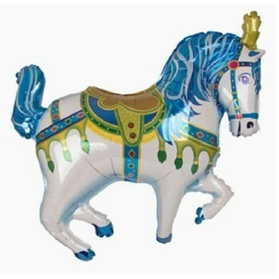 BLUE Carousel HORSE 39" CIRCUS Carnival TENT Merry Go Round Party Mylar Balloon