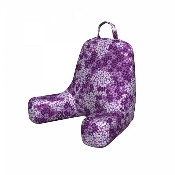 Flower Reading Pillow, Lilac Flowers Blossoms in Spring Romantic Meadow Happy Fun Countryside Print, Bedrest Cushion with Back Pocket and Washable Cover, 2 Sizes, by Ambesonne