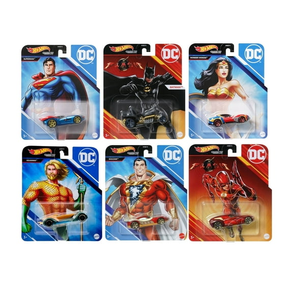 Hot Wheels DC Super Heroes Character Cars Complete Set of 6 Diecast Vehicles Bundle from HHB74-956J Release