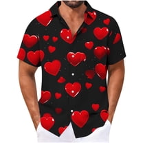 hotojiny Men's Hawaiian Shirt Valentine's Day Short Sleeve Heart Printed Button down Shirt Summer Beach Vaction Tops Golf Shirts S-5XL