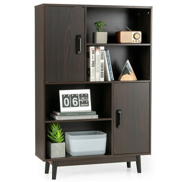 Gymax Buffet Armoire de Rangement Bibliothèque Placard avec Porte Tablette Espresso