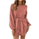 thumbnail image 1 of Vestido de mujer Cuello redondo Moda Manga larga Delgado Color sólido Mini vestido suelto con cinturón Pompotops ghjkhdj16055, 1 of 9