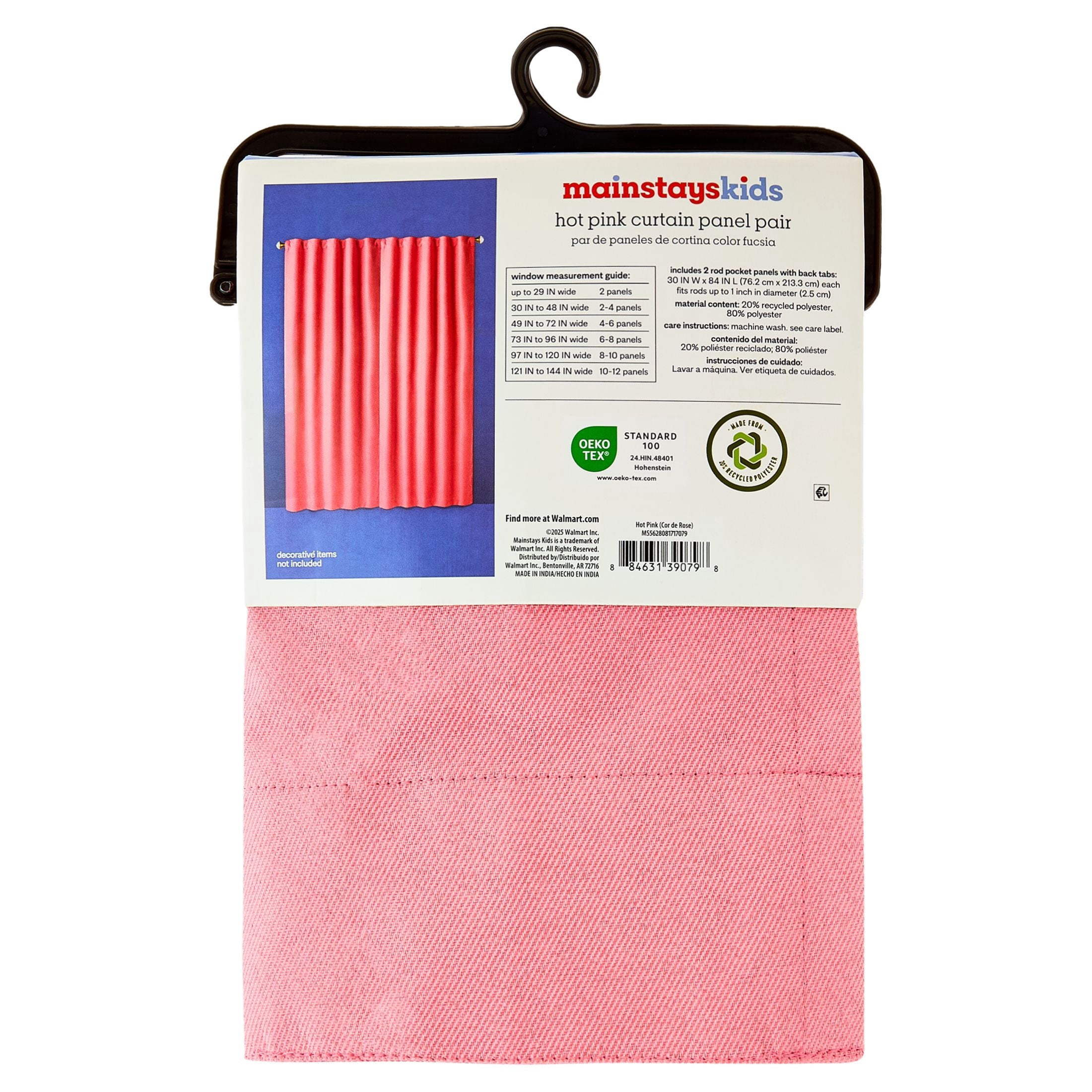 Mainstays Kids Blackout Curtain Panel Pair, Pink, Rod Pocket with Back Tabs, Set of 2, 30 in x 84 in