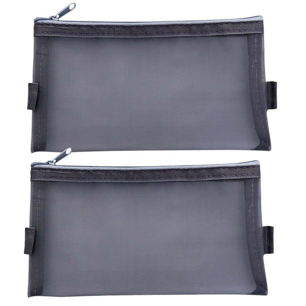 Bolsa de malla de colores para bolígrafos, 2 unidades, con cremallera, transparente, multifuncional, organizador de lápices, papelería, suministros de oficina y cosméticos.
