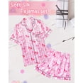 thumbnail image 3 of Girls Pajamas Silk PJS Set Pink Bow Satin Sleepwear Short Sleeve Jammies for Kids Button-Down Nightwear size 7-14, 3 of 7