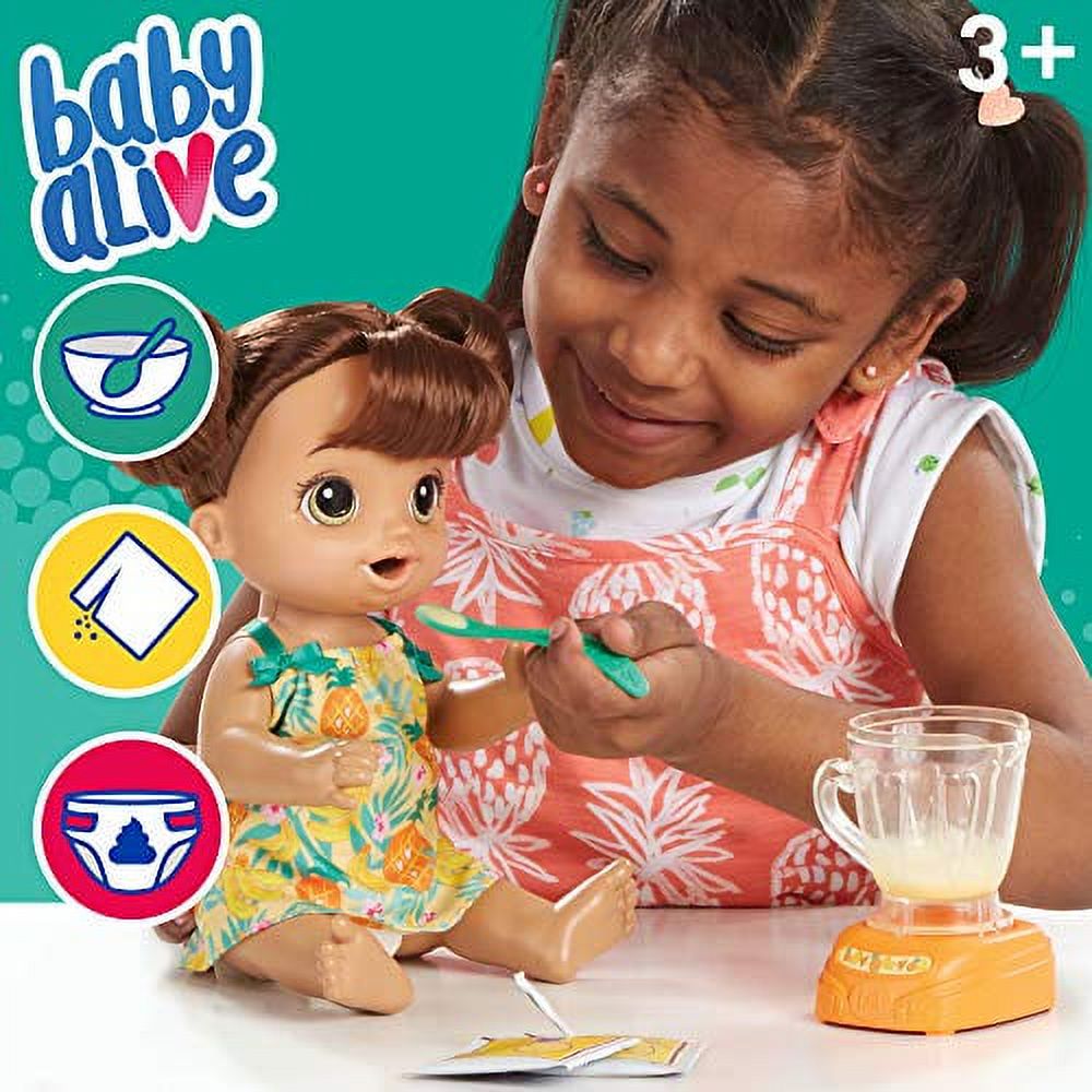 Baby Alive Magical Mixer Baby Doll Tropical Treat with Blender Accessories, Drinks, Wets, Eats, Brown Hair Toy for Kids Ages 3 and Up - image 3 of 7
