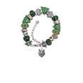 thumbnail image 2 of Silvertone Wolf Head Green Christmas Bead Bracelet, 2 of 4