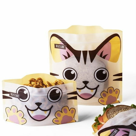 Yellow Sandwich - Russbe Set of 4 Reusable Snack & Sandwich Lunch Bags - Yellow Cat