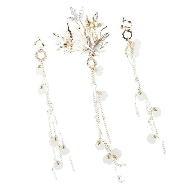 Elegante boda nupcial conjunto imitación flor arce pinza cabello Headwear pendientes con BLESIY Joyería nupcial de la boda