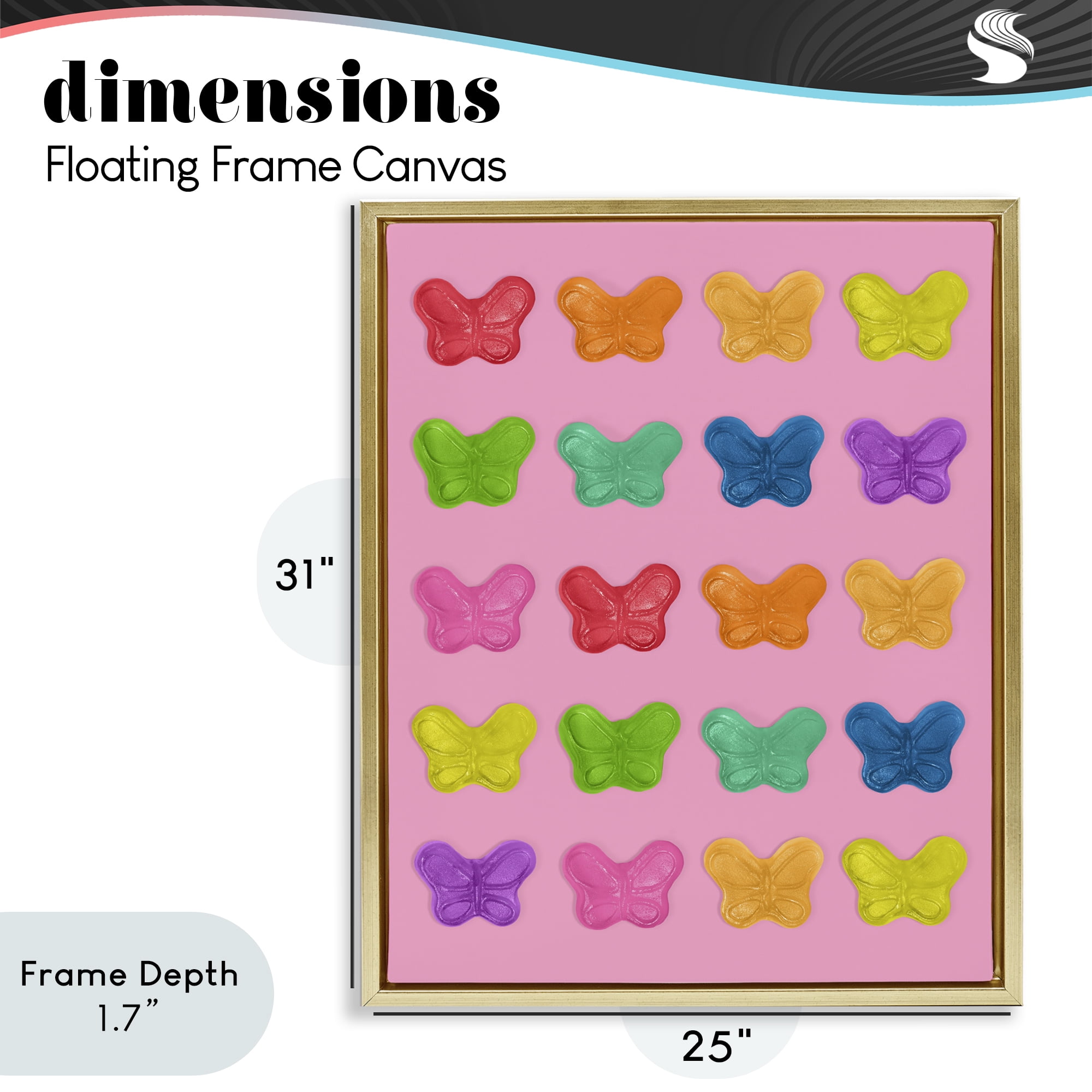Stupell Industries Colorful Butterflies on Pink Gold Framed Floater Canvas Wall Art, design by LISH Creative