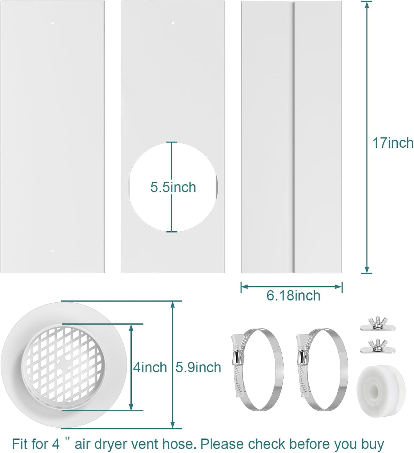 Window Duct Kit Dryer Window Vent Kit for 4” Ducting Dryer Vent Hose, Sliding Window Vent Kit Fit with Dryer, Inline Duct Fans, Grow Tents