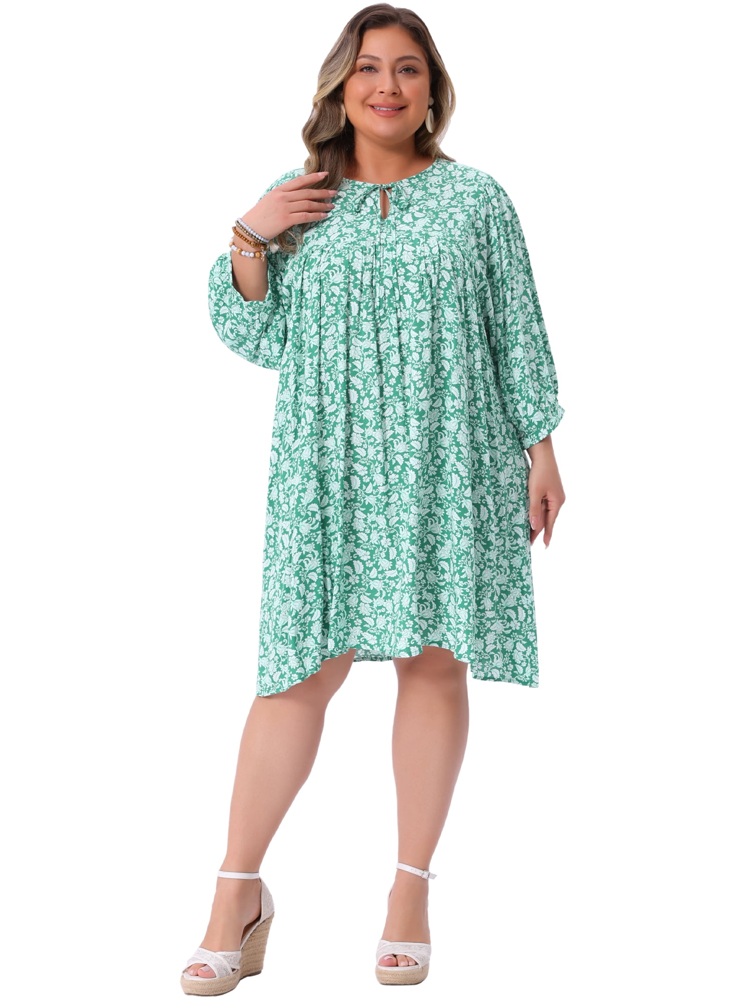 DARING DIVA Women's Plus Size Drawstring V Neck Babydoll Midi Flowy Dress 4X Green