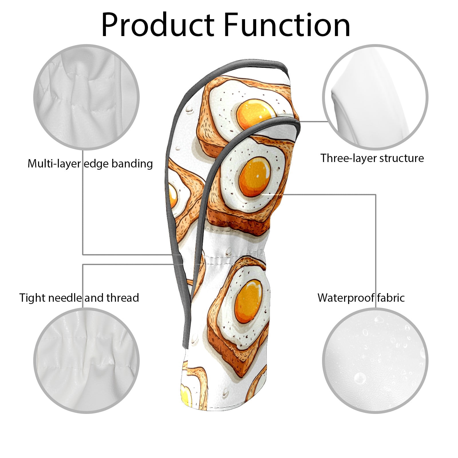 Golf Club Covers PU Leather Waterproof Head Covers for Fairway Woods Hybrids Fried Egg Pattern Unisex Fits Most Brands
