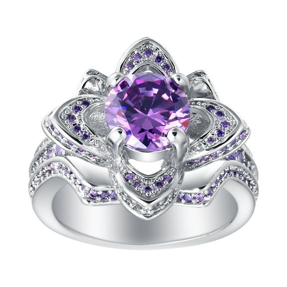 Violet Statement Ring Flower Purple Cz Wgold Plated Womens Ginger Lyne Collection