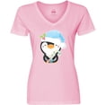 thumbnail image 3 of Inktastic Cute Christmas Penguin in Blue Hat Women's V-Neck T-Shirt, 3 of 5