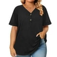 thumbnail image 3 of Fanxing Women's Hide Belly Shirts Empire Waist Casual Tops 3XL Boho Buttons V Neck Dressy Blouses Short Sleeve Tshirts L-5XL, 3 of 8