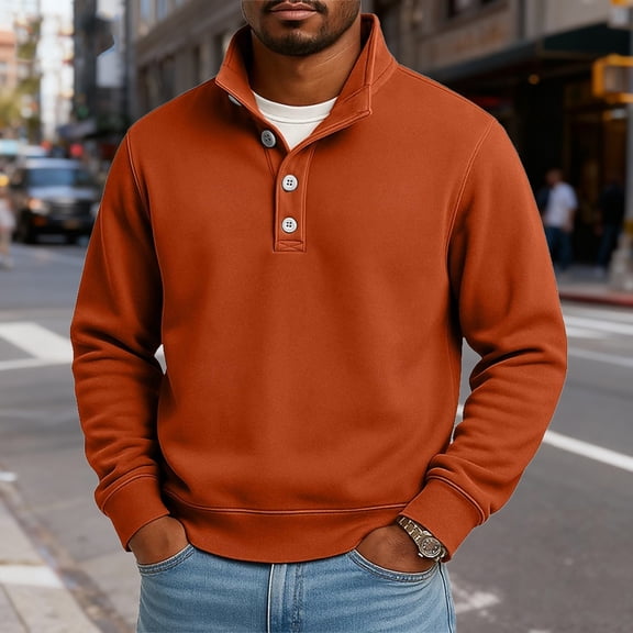 Men's Oversized Hoodies Sweatshirt Button Collar Plain Long Sleeve Pullover Shirts Fall Winter Trendy Tops