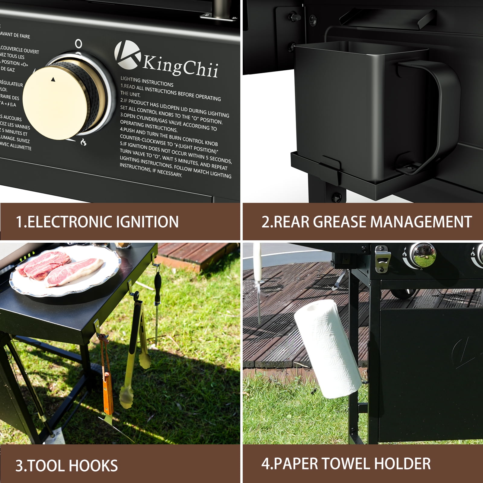KingChii 4-Burner 30.6" Propane Griddle Outdoor Flat Top Gas Grill Griddle with Hard Cover for Camping, Tailgating, BBQ, Parties, Backyard & Patio