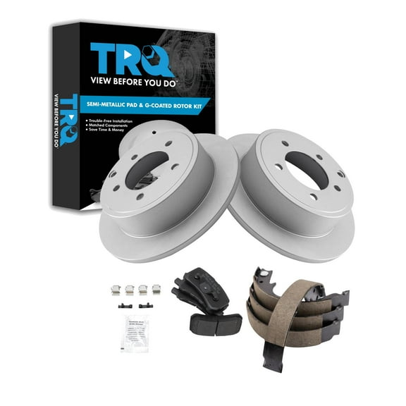 TRQ Rear Brake Pad & Rotor Kit Brake Pads Brake Rotor Parking Brake Shoe Set Semi-Metallic Fits Select 2009-2014 Mitsubishi Lancer