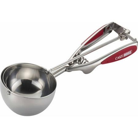 Cake Boss Stainless Steel Tools and Gadgets Mechanical Ice Cream Scoop with Red Silicone Grips