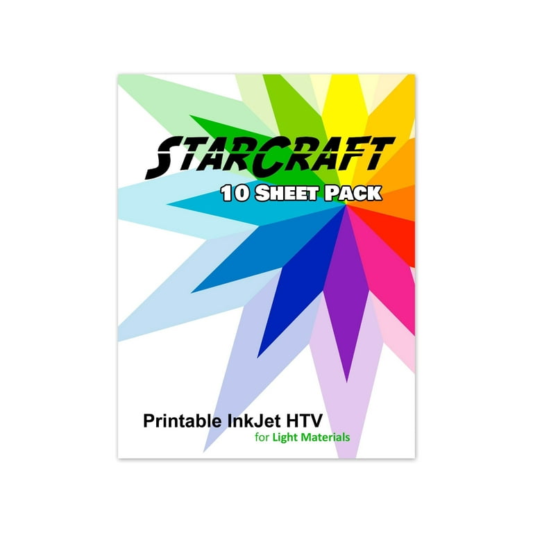  StarCraft Inkjet Printable Heat Transfer (HTV) 10 Sheet Pack -  Light Materials
