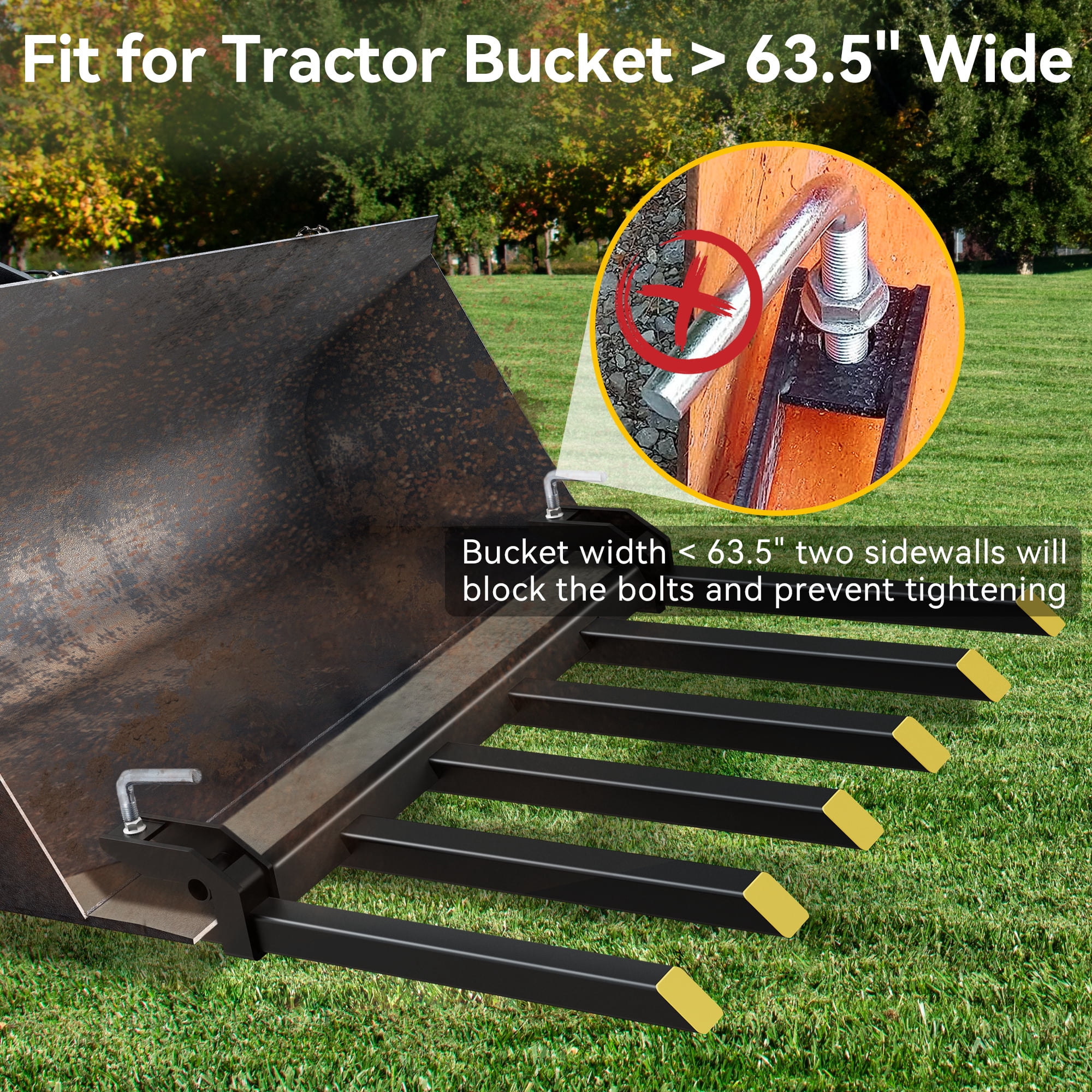 Dextrus 4000 lbs Heavy Duty Clamp-on Debris Forks, Quick Attach Pallet Fork for 60" Tractor Loader Skid Steer Bucket