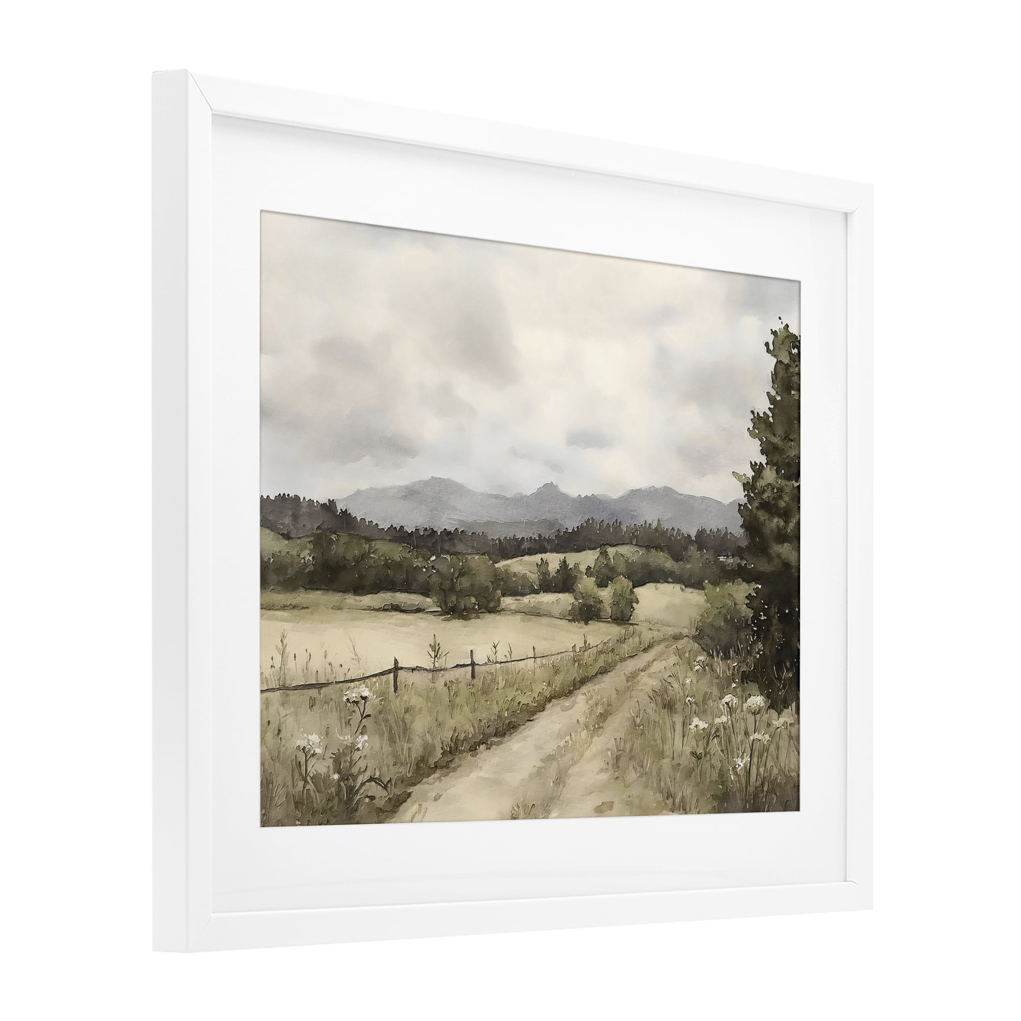 Stupell Industries Muted Meadow Lane White Framed Print Under Glass, design by Riley B