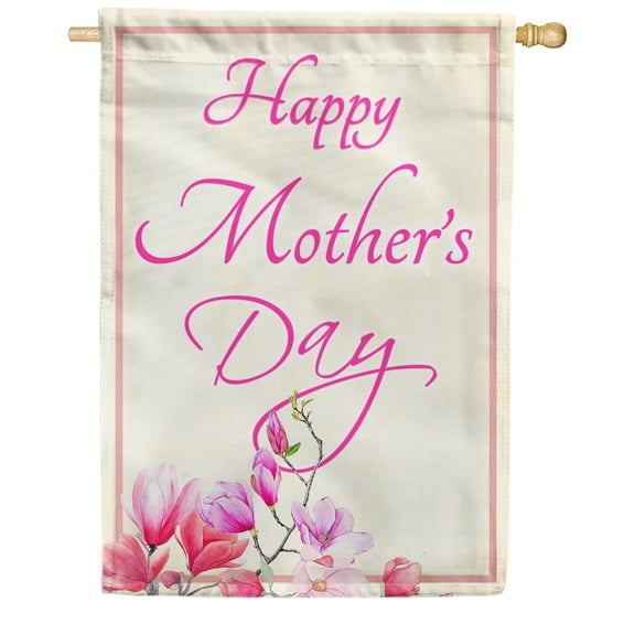 America Forever Happy Mother's Day Love You Always House Flag 28 x 40 inches Pink Purple Flowers Double Sided Holiday Seasonal Yard Outdoor Decorative Gratitude For Mom Flag