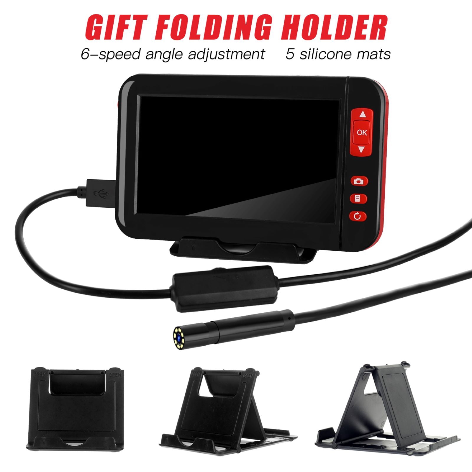GUYUTING 1080P HD Waterproof Industrial Endoscope 4.3 LCD Screen 8mm 2M Flexible Cable Borescope Inspection Tool