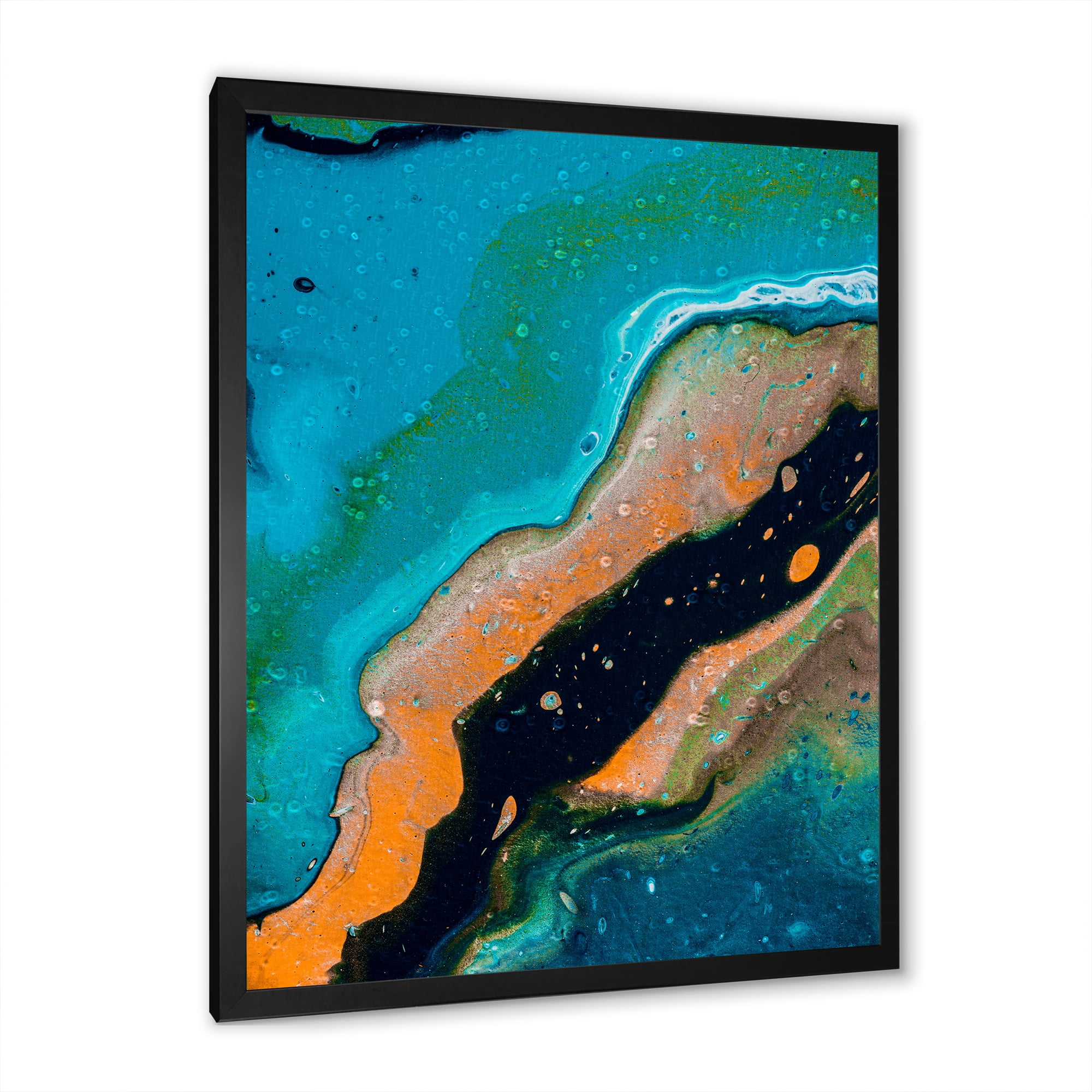 Designart 'Abstract Marble Composition In Orange and Blue II' Modern Framed Art Print