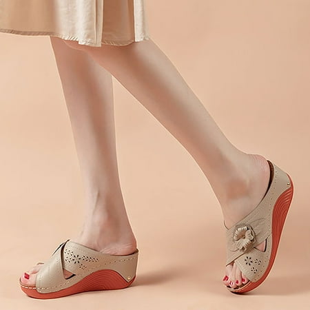 

HIBRO Women s Fashion Ladies Casual Floral Slip On Wedges Sandals Shoes
