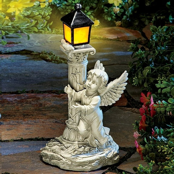 Clearance Under $15 Roman Pillar Angel Statue Garden Figurine Sculptures Solar Energy Lamp Light b