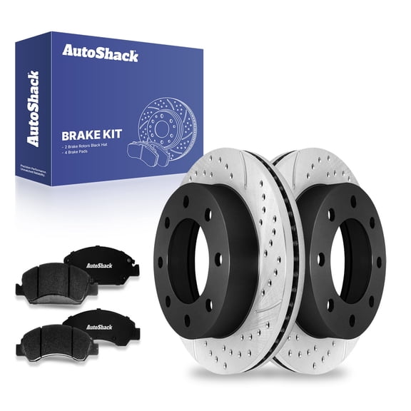 AutoShack 12.8" (325 mm) Front Vented Drilled & Slotted Brake Rotors E-Coated   Premium Ceramic Brake Pads | Replacement for 2005-2007 Chevrolet Silverado 1500 | 6-PC Brake Kit | ShadowGuard