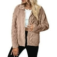 thumbnail image 3 of Women's Casual Zipper Knitted Stand Collar Sweater Long Sleeve Warm Coat for Fall Winter Outerwear Essential,Beige,XL, 3 of 9